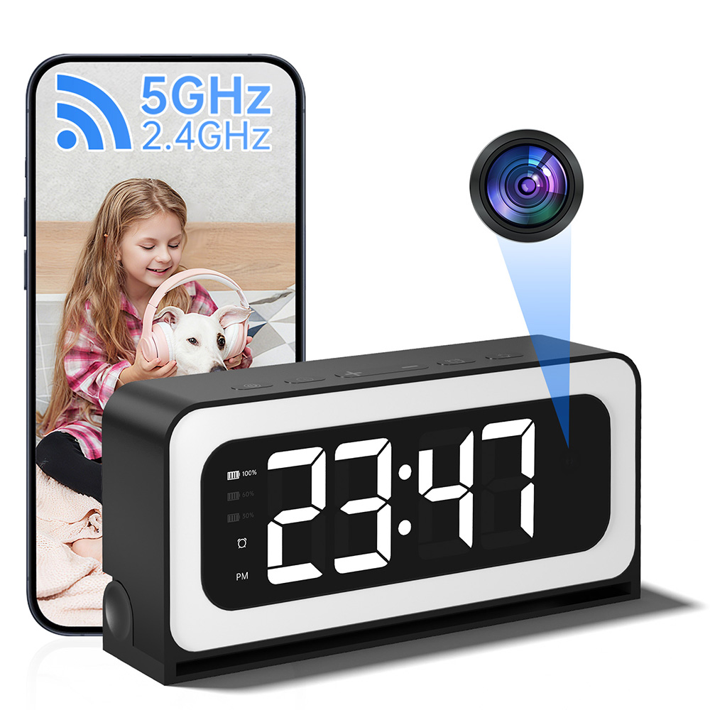 3MP Black Color Wireless Wifi Alarm Clock Camera Video Recording Home Baby Monitor photo 1
