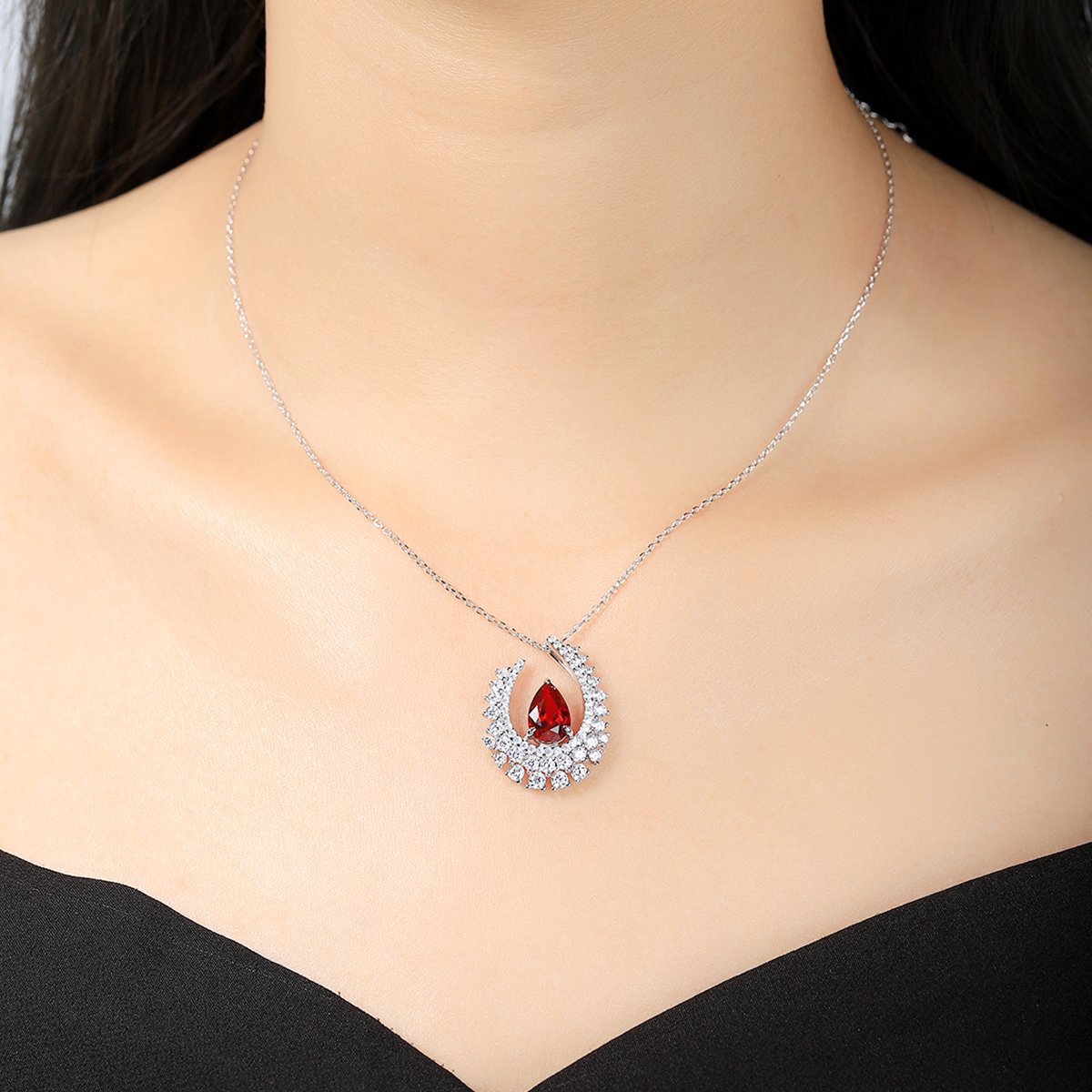 S925 Silver 4g Lab-Created Gemstone Necklace, 10.5x7mm Teardrop, 4 Colors, 40&5cm photo 2