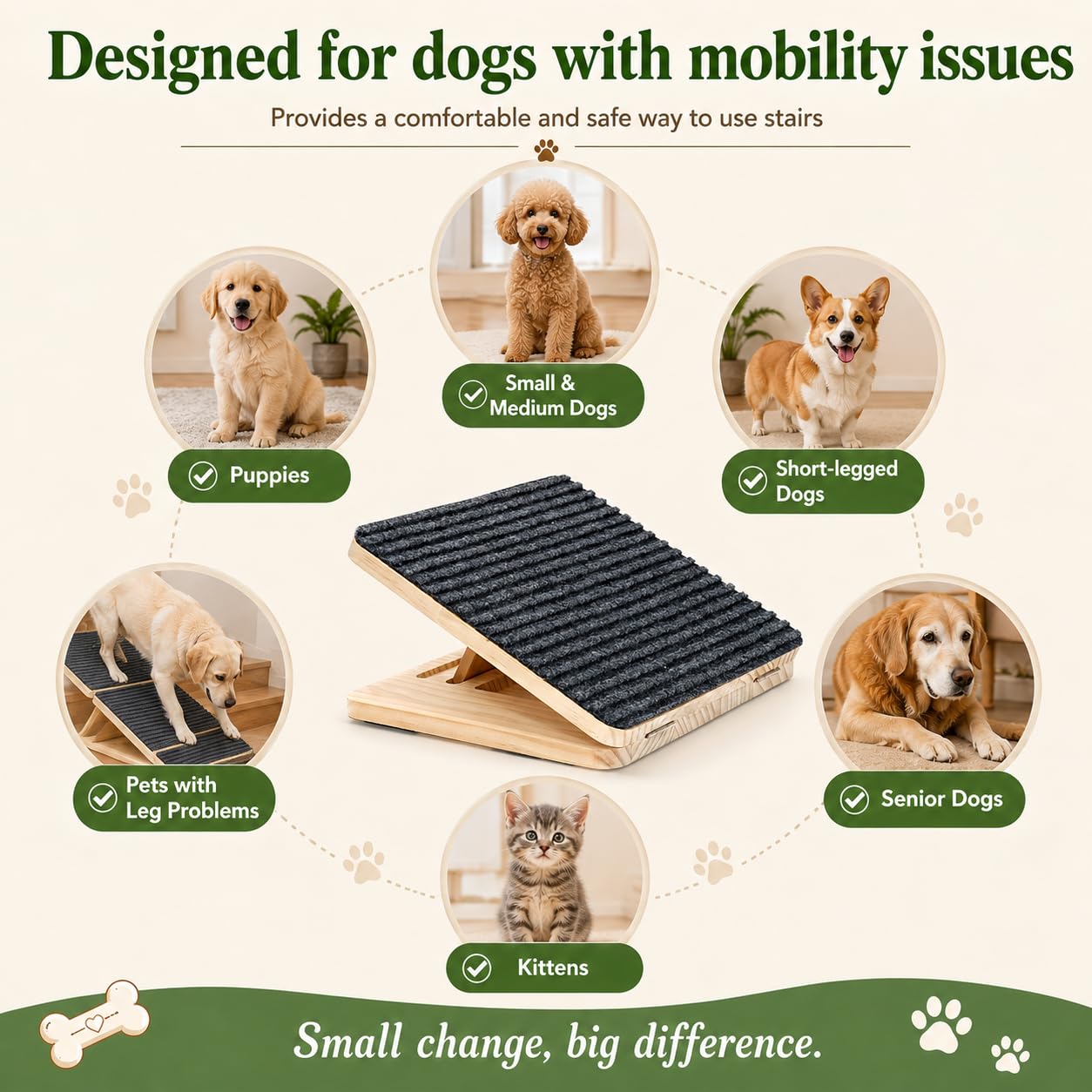 Dog Ramp For Stairs, Foldable Stair Wedges Assist For Small Dogs, 1 Pack Dog Door Ramp Adjustable Stair Ramp For Dogs Solid Wood Pet Steps For Elderly Dog, Senior, Short-Legged And Injured Pets photo 7