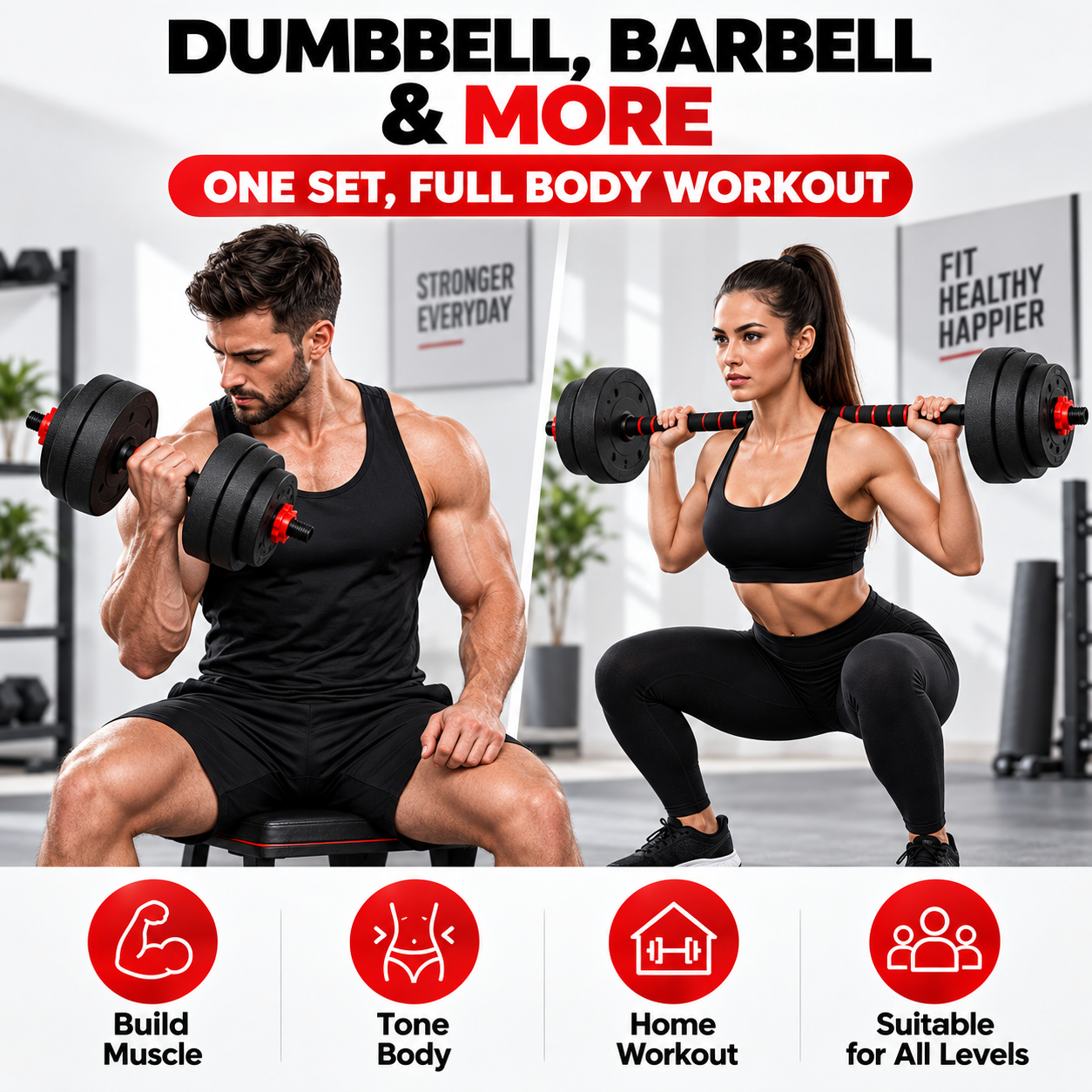 2-in-1 20KG Adjustable Dumbbell Set, Convertible Into A Barbell With Connector Bar photo 5