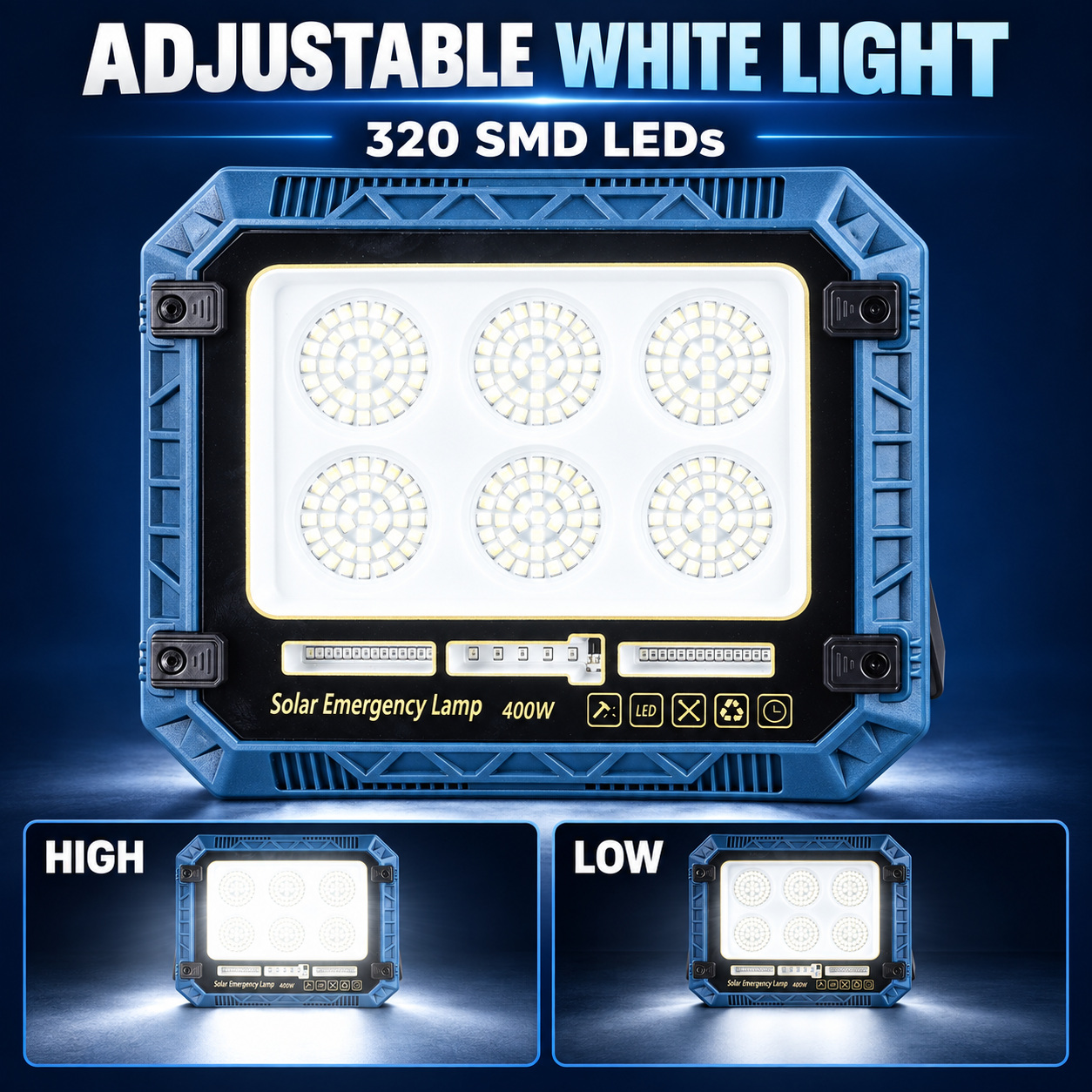 Solar Powered Rechargeable Battery Display 18650 W8115 3 12 5W LED Flood Light Remote Control photo 5