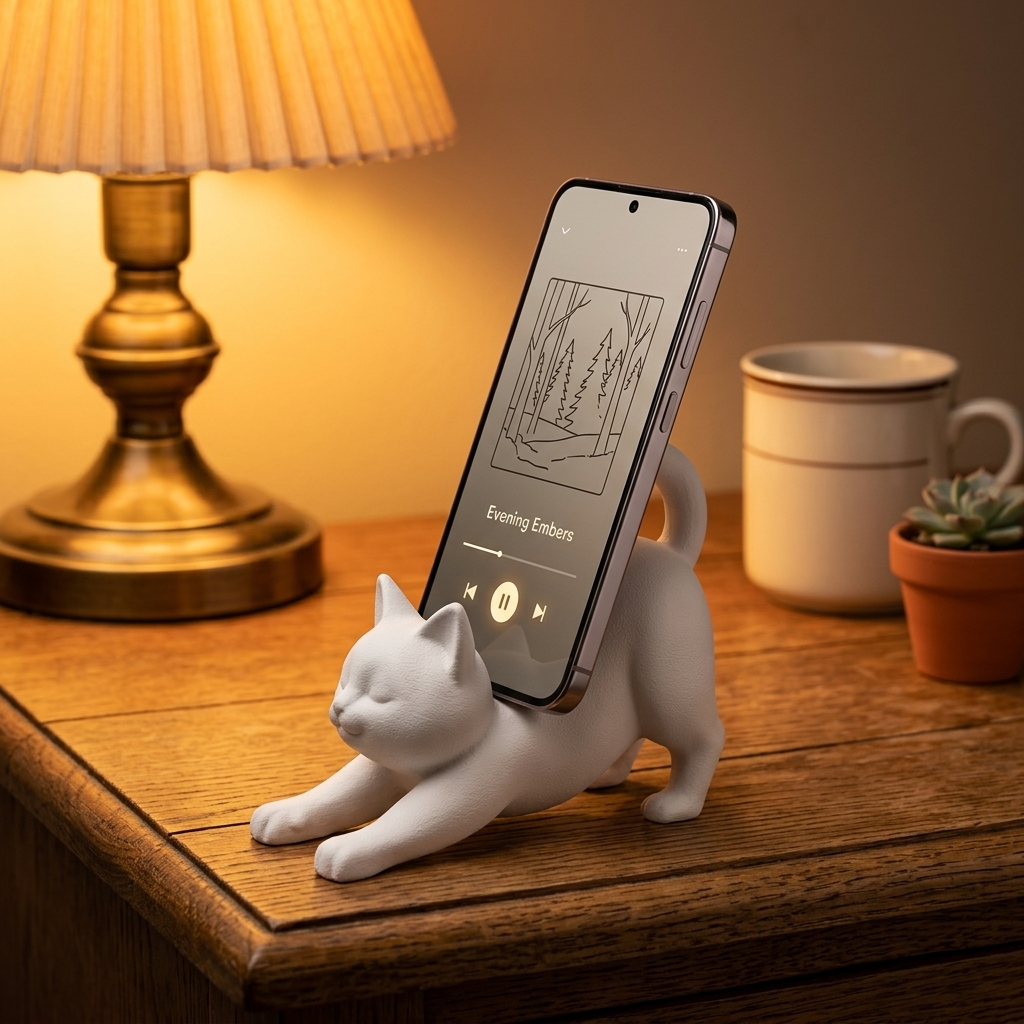 Cute Cat Shape Phone Holder, 3D Printed Desktop Stand For Smartphone, Creative Desk Decor & Organizer photo 3