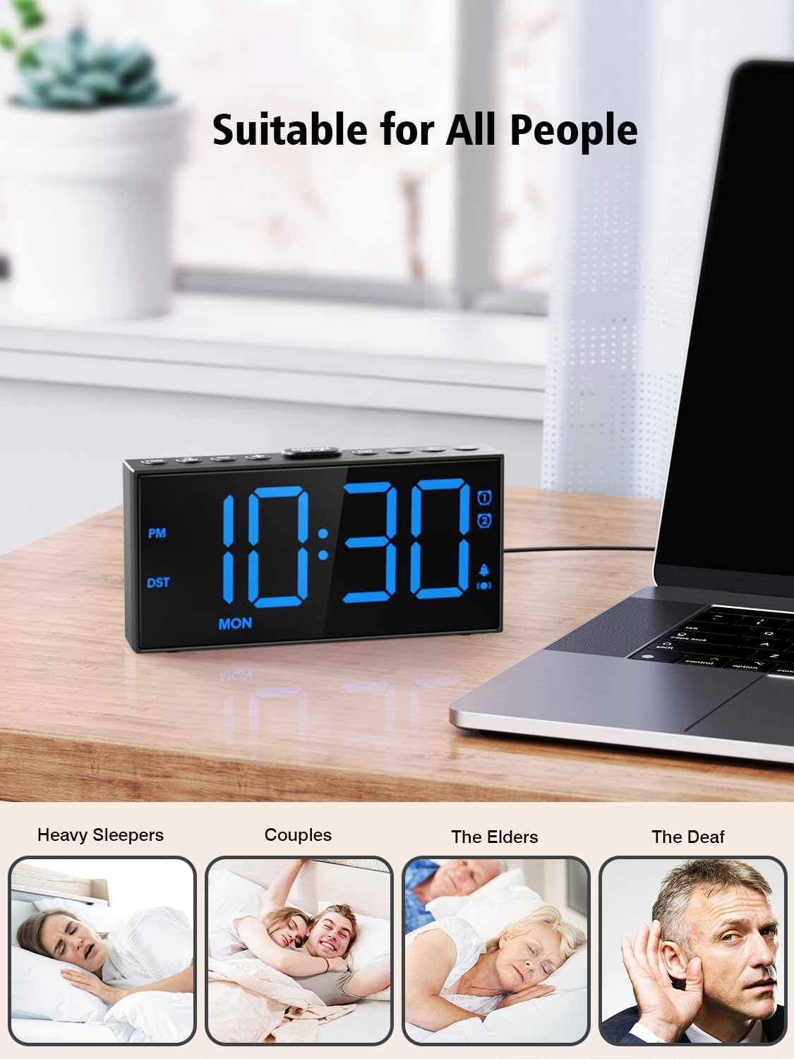 A Loud Alarm Clock With A Bed Vibration Device, Specially Designed For People With Severe Insomnia. It Is Suitable For Those With Hearing Impairments And Deafness. It Has 2 Alarm Functions, 3 Vibratio photo 3