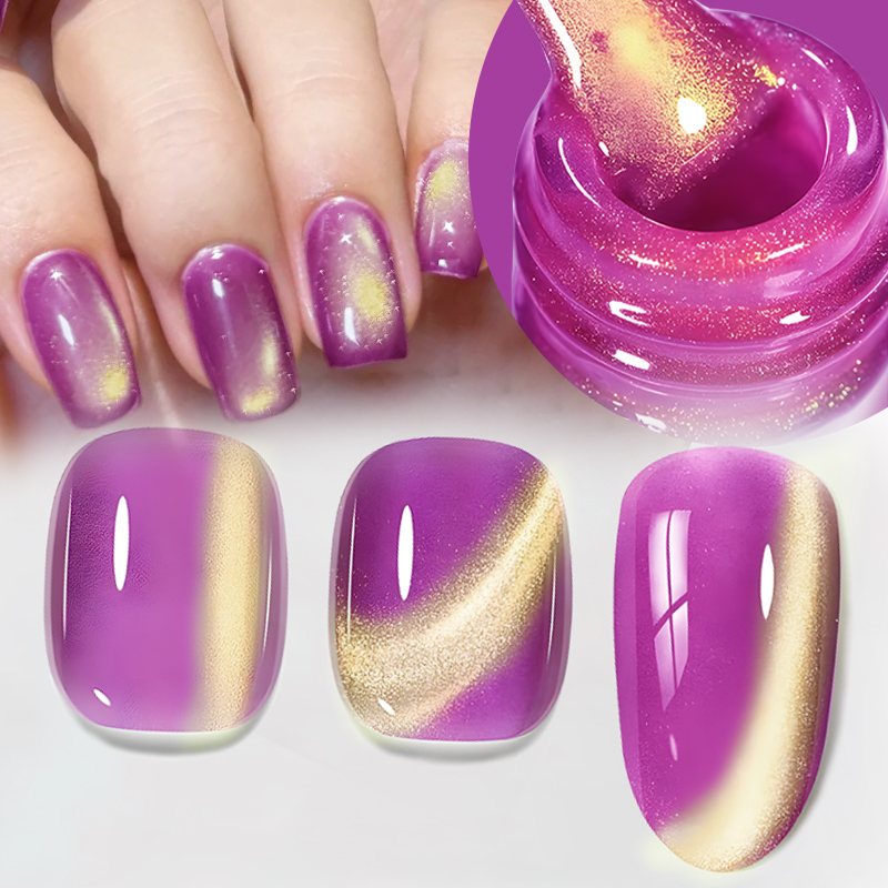 MS RAINBOW Cat Eye Gel Polish 01, Purple Gold Magnetic Nail Gel, 8ml Soak Off UV LED Nail Art Gel photo 3