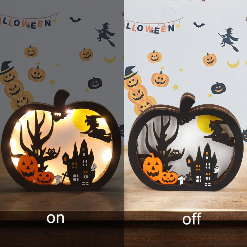 Halloween Wooden Table Sign, Light Up Pumpkin Table Centerpiece Topper For Halloween photo 4