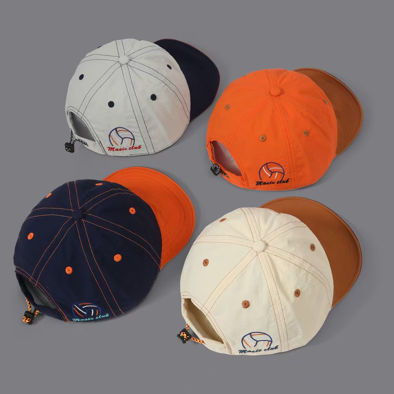 Overhanging Color-matching Quick-drying Five-piece Cap - Volleyball Letter Embroidery Mountain-style Outdoor Functional Drawstring Sunshade Workwear Cap photo 2