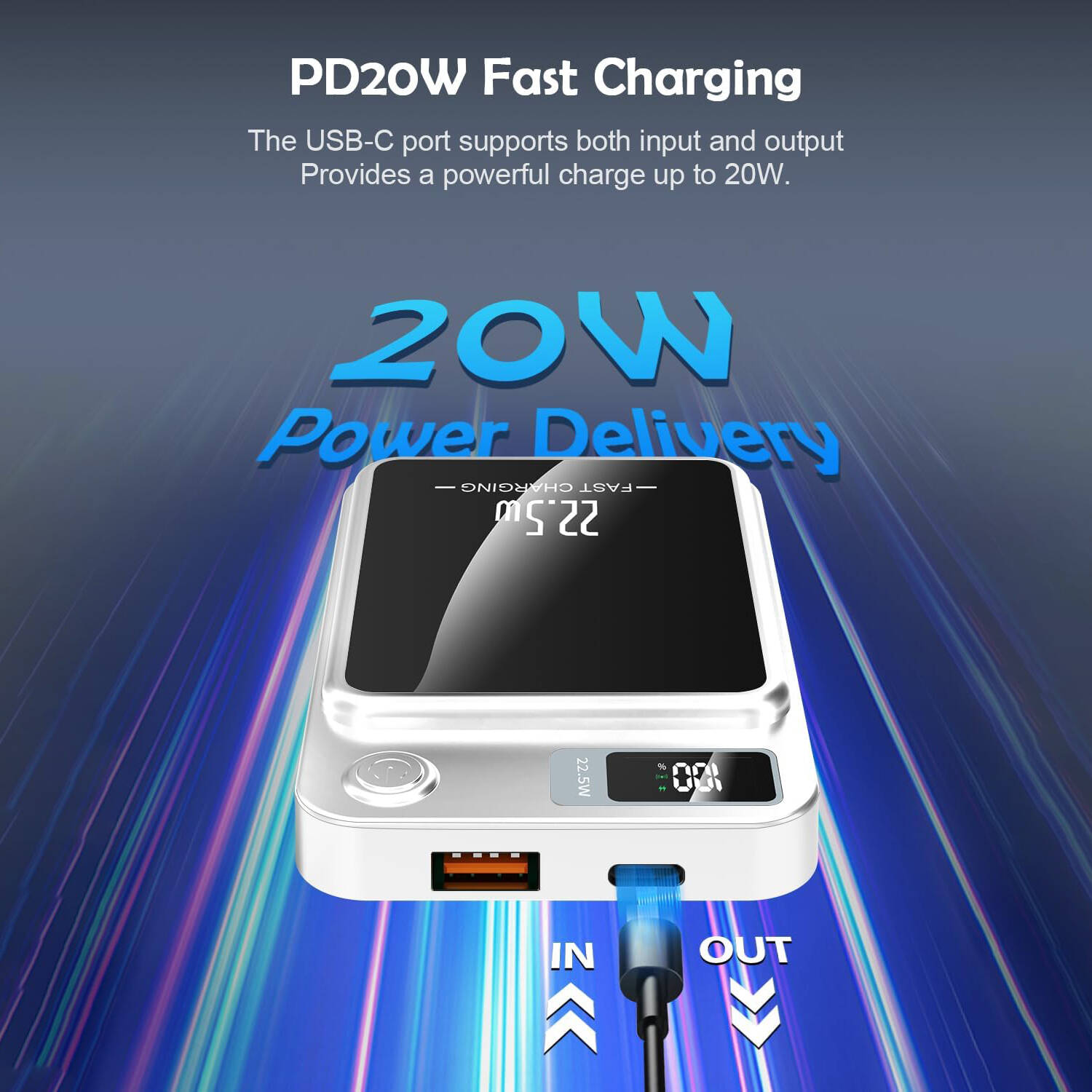 12000mAh Magnetic Wireless Power Bank With LED Display, 22.5W Fast Charging, Portable For Multiple Devices photo 8