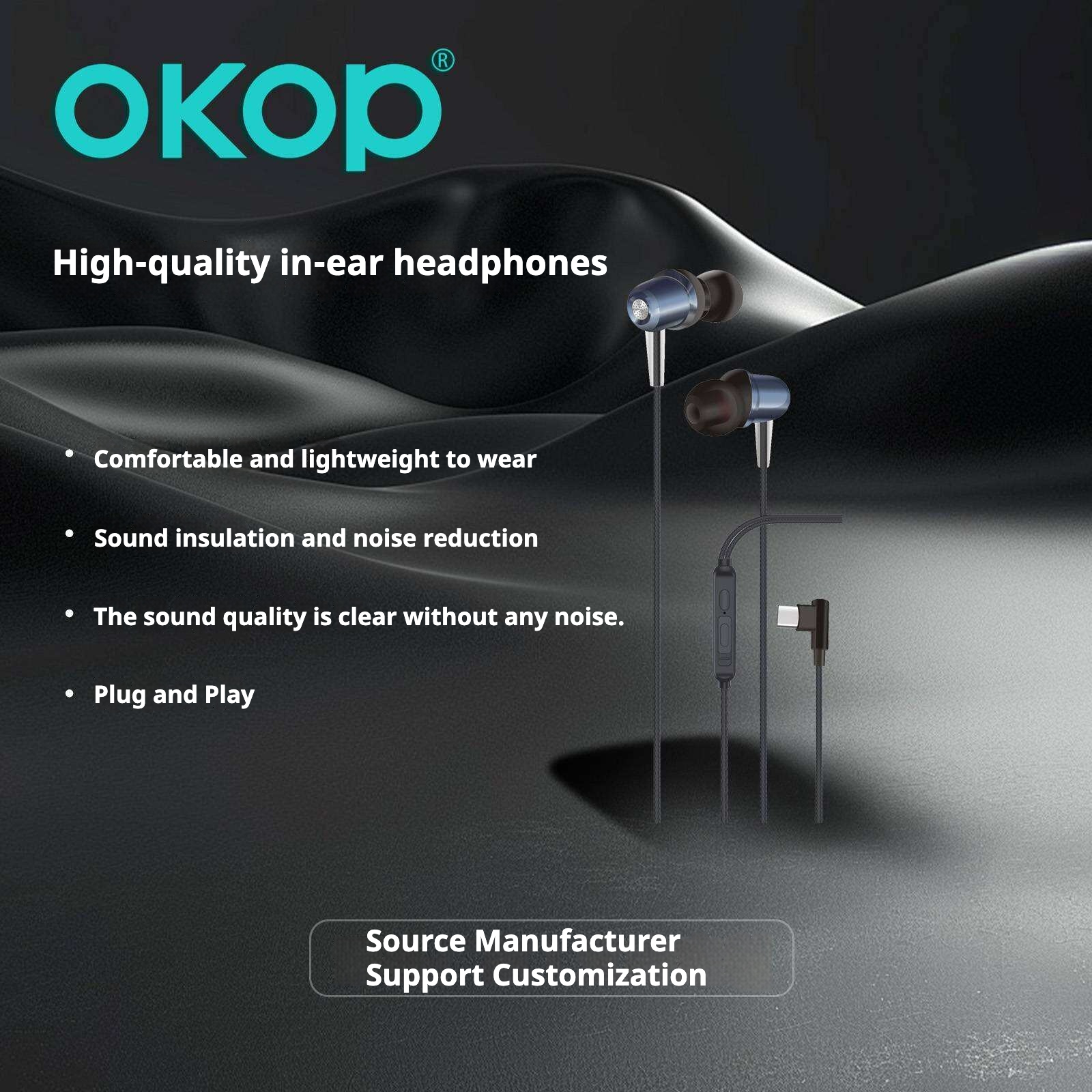 KP-243 New In-Ear USB-C Wired Earphones With In-Line Controls High Volume High Sound Quality Low Latency Music Gaming In Stock photo 3