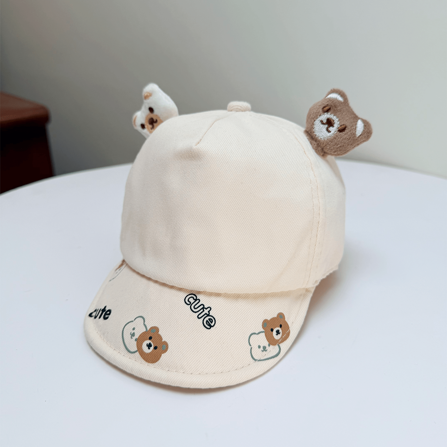 Korean-style Patchwork Printed Lettering Soft Brimmed Baseball Cap With Three-dimensional Plush Bear Ears And Baby Style Cap photo 3