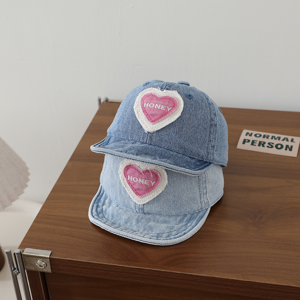 Retro Fashion Water-washed Denim Children's Baseball Cap With Heart Patch, Fringed Soft Brim, Casual And Versatile photo 8