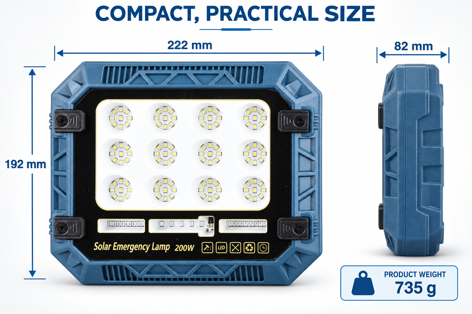 Solar Powered Rechargeable Battery Display 18650 W8112 2 Red Blue Warning LED Flood Light SMD photo 7