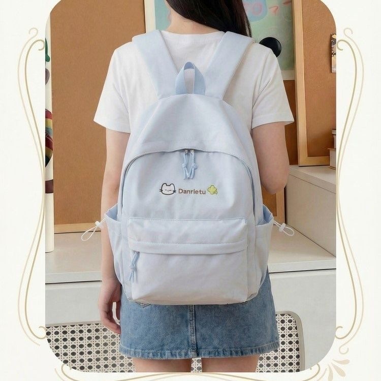 Japanese Solid Color College Student Backpack Female 2026 New Lightweight Junior High School Student Backpack Short Distance Travel Backpack - Light Blue photo 2