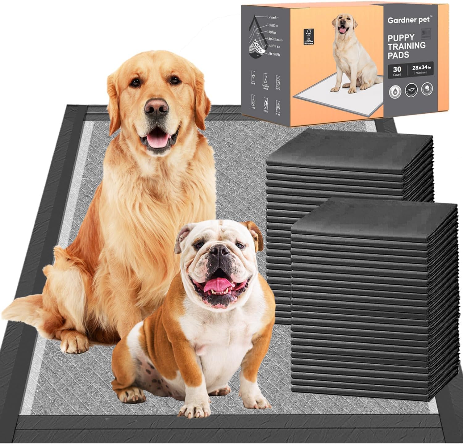 Charcoal Puppy Pads, XL 28x34, All Edge-Wrapped, Odor-Control Pad photo 1