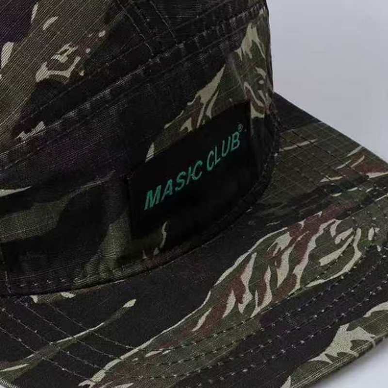 Checkered Camouflage Letter Logo Five-panel Camping Hat - Quick-drying Tear-resistant Flat Brim Workwear Street Sun Protection Hat photo 4