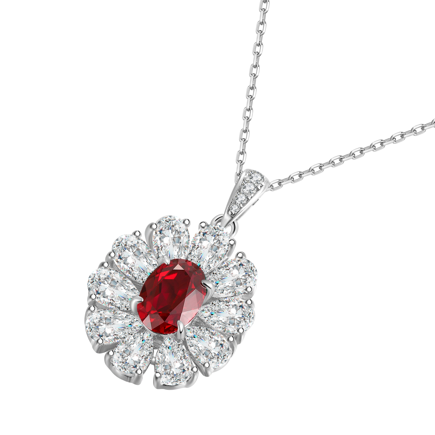 S925 Silver 4.0g Lab-Created Gemstone Necklace, 7x5mm Pendant, 5 Colors, 40&5cm photo 3