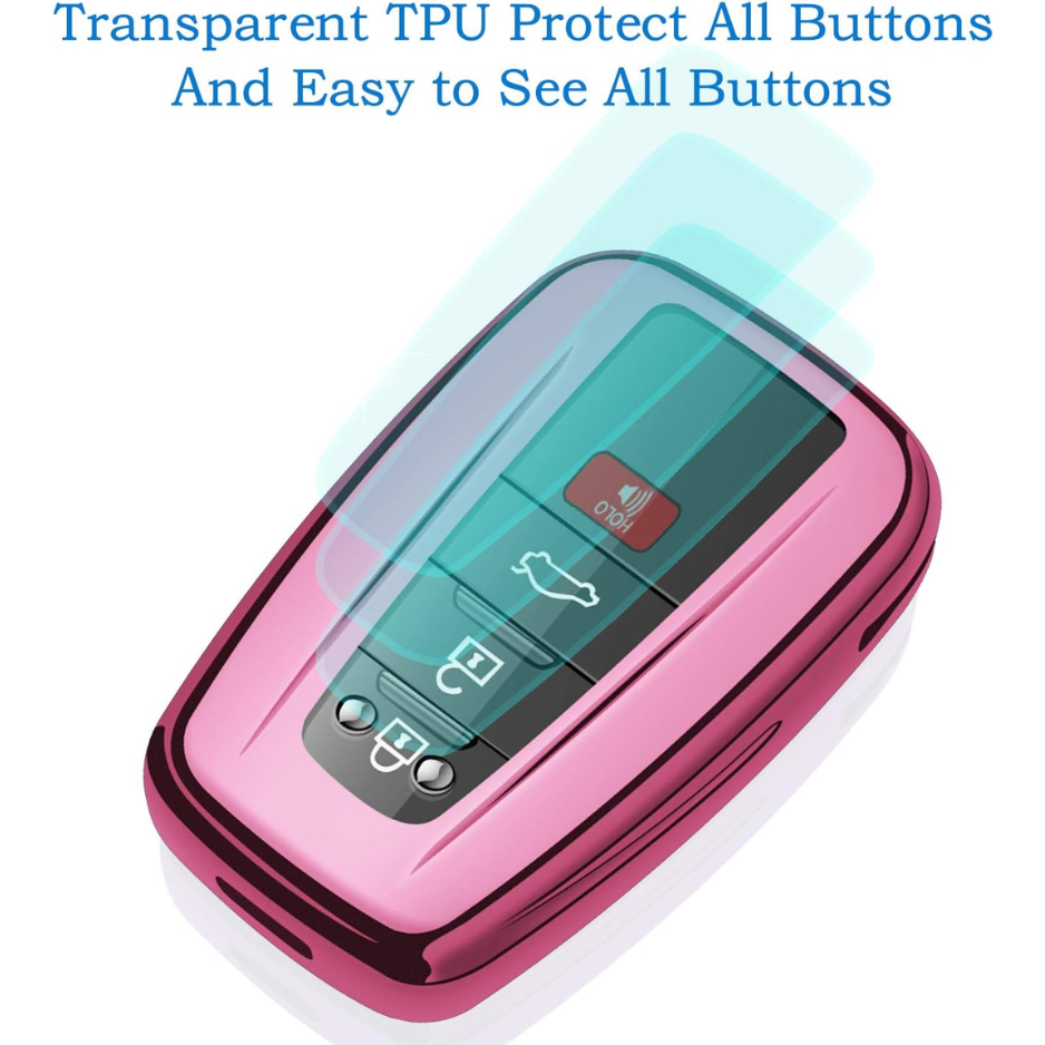 Pink TPU Key Fob Cover With Keychain, Soft Key Shell Case For Toyota RAV4, Highlander, Corolla, Prius, Camry And Avalon photo 4