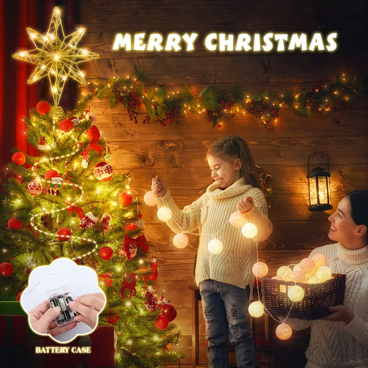 Christmas Tree Star Topper Eight-Pointed Golden Tree Ornament Festival Treetop Decor For Holiday Party And Xmas Celebration photo 3