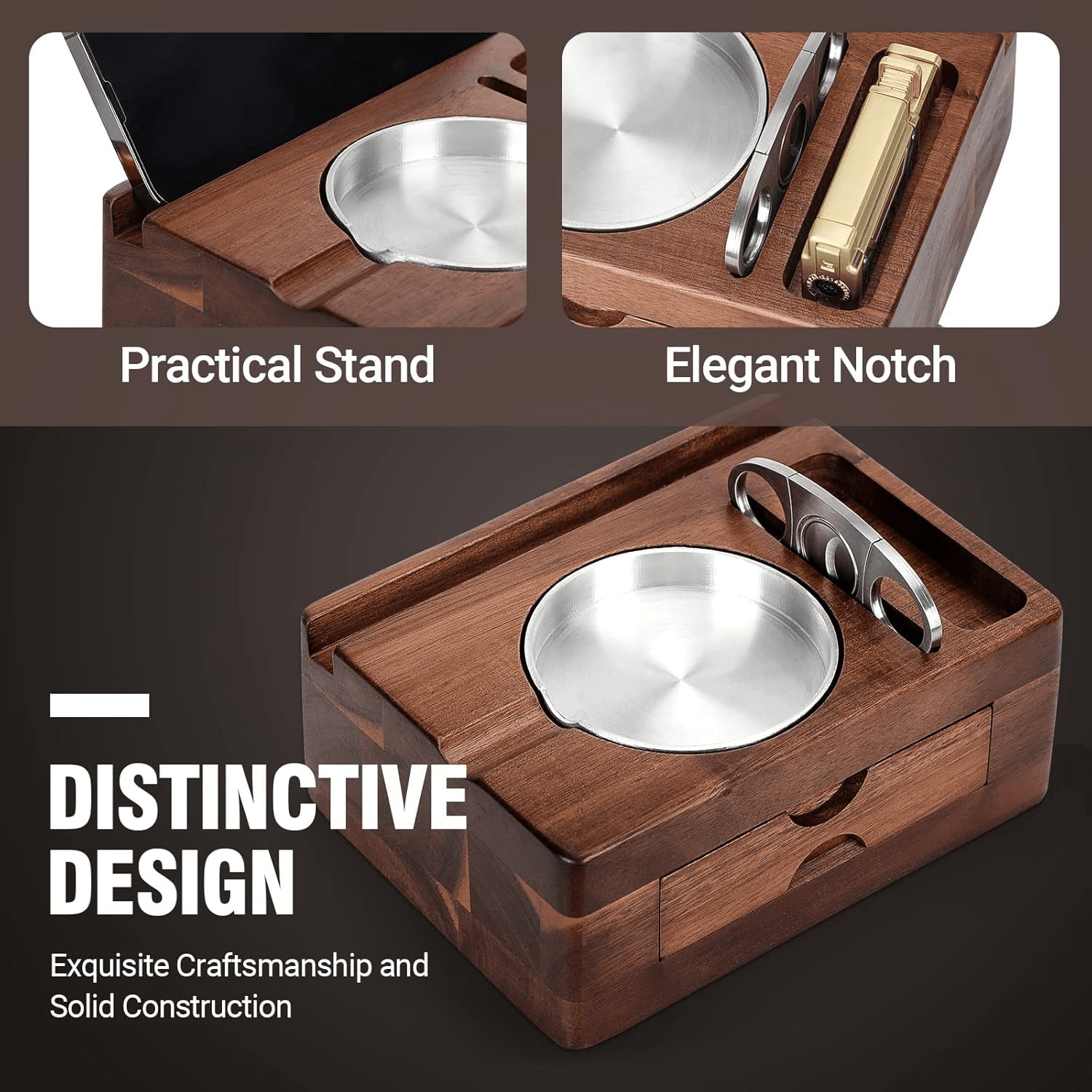 Cigar Ashtray - Wooden Ashtray With Cigar Cutter photo 5