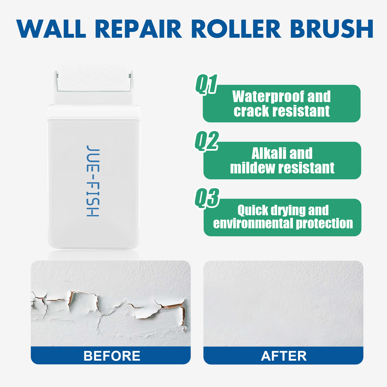 Jue-Fish Wall Repair Roller Brush, White Paint Renovation, Moisture And Crack Prevention, Graffiti Cover Repair Wall Paint photo 5