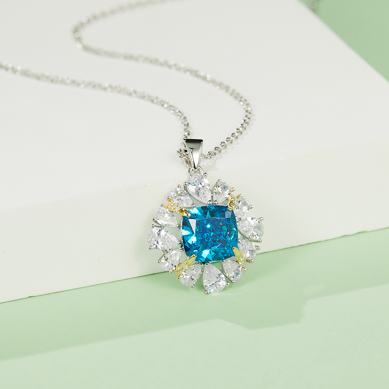 S925 Silver 4g Lab-Created Gemstone Necklace, 10x10mm Cushion Two-Tone Pendant, 40&5cm photo 4