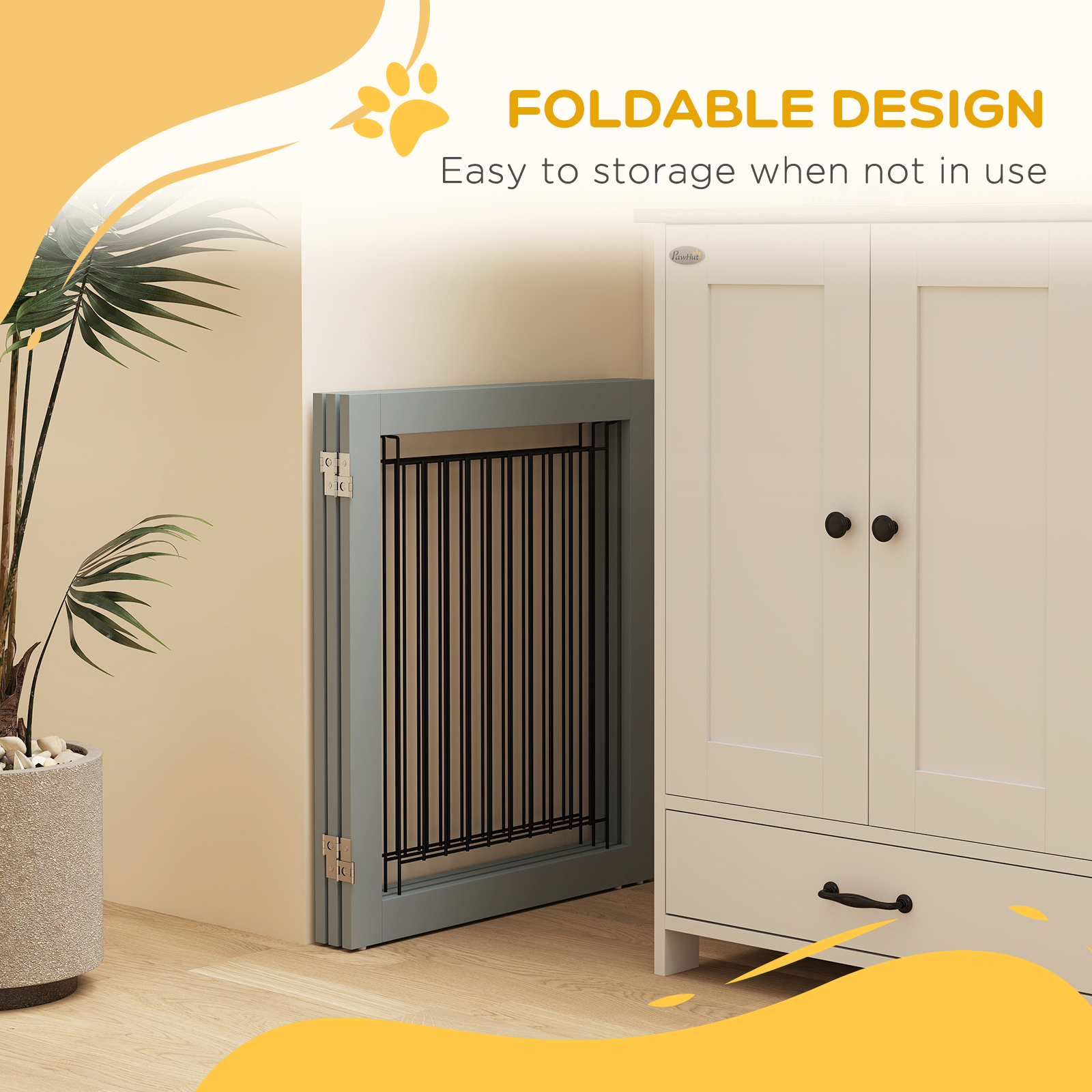 Foldable Pet Gate, With Three Panels & Two Support Feet - Grey photo 3