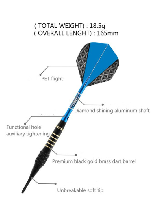 3Pcs Professional Competition Aluminium Shaft Soft Needle Tip Darts Set With Case photo 2