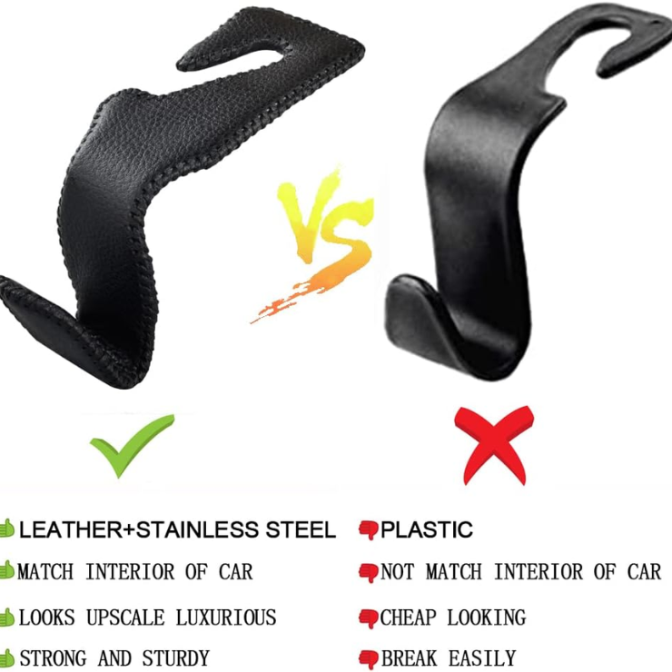 2 Pack Car Headrest Hooks, Microfiber Leather & Alloy Purse Hook Holds 45lb photo 3
