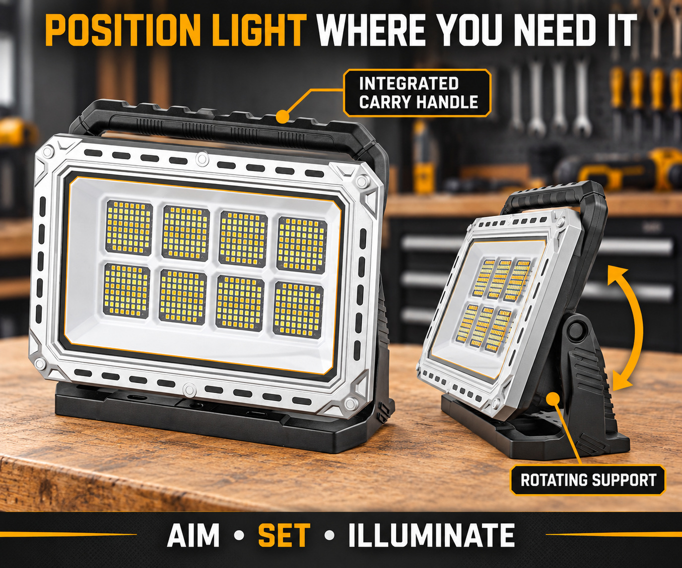 Rechargeable Battery Display Type C LED Work Light For W8141 2 4000LM Flood Adjustable Stand photo 8