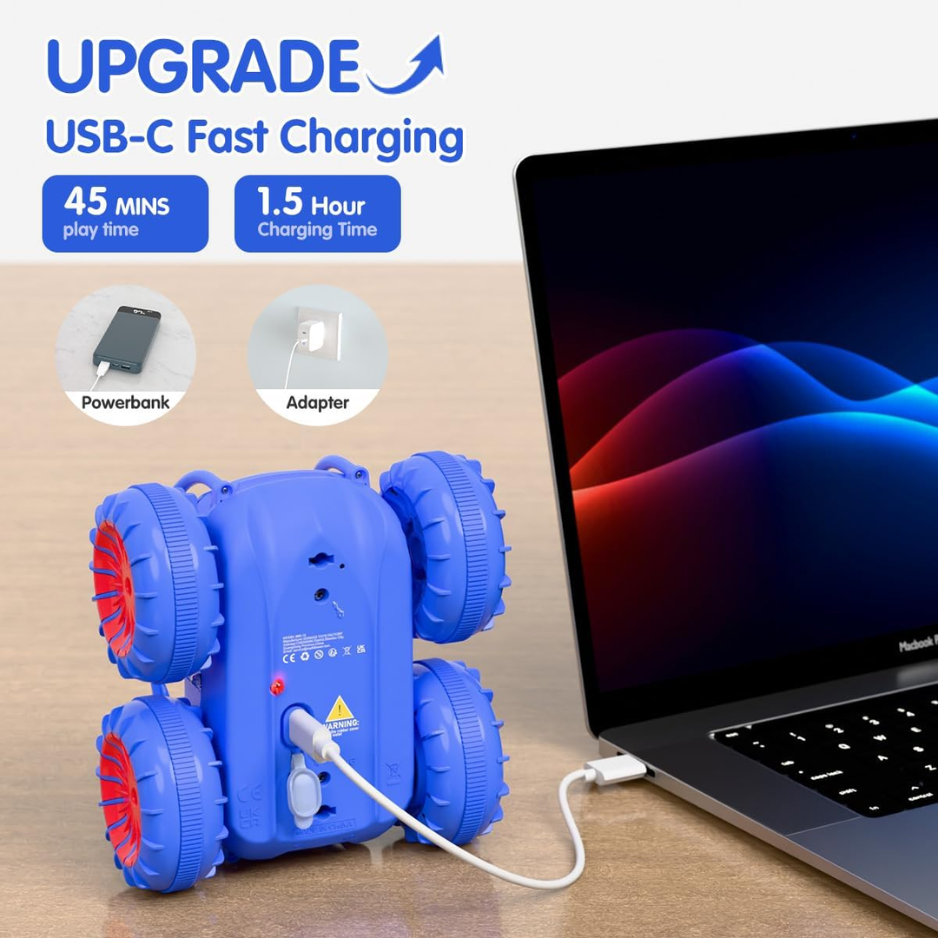 Remote Control Car, Fast Direct Charging RC Cars Amphibious 360 Rotating LED Rechargeable Stunt Car 2.4Ghz 4WD All Terrain RC Race Cars Toy Christmas Birthday Gift For Kids Boys Girls photo 6