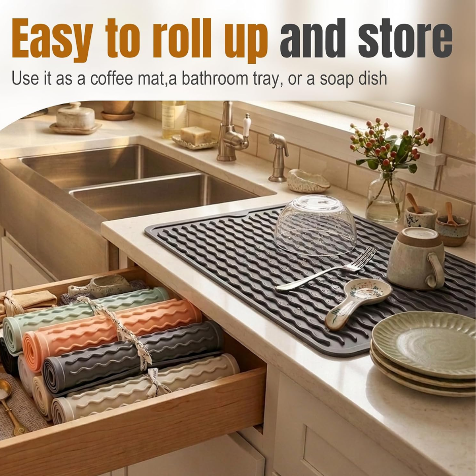 2 PACK  Dish Drying Mat For Kitchen Rack Waterproof Sink Placemats  Bar Accessories Holder  Home Dining Decor photo 4