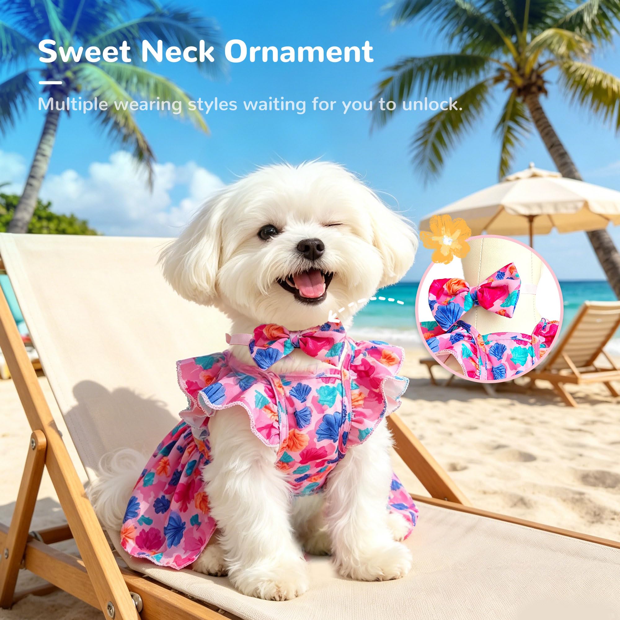 Cute Floral Small Dog Cat Harness Dress Outfits With Bow & Leash D-Ring,Soft Breathable Summer Ruffle Puppy Clothes Girl,3-Way Styling Female Dog Clothes For Chihuahua Yorkie Maltese photo 4