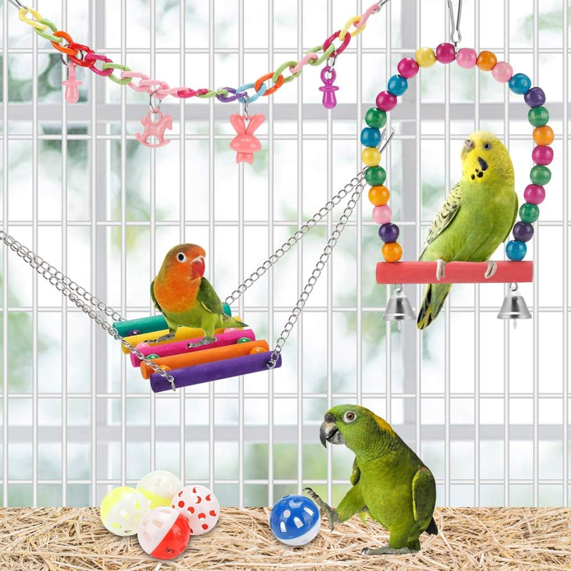Bird Parakeet Toys Swing Hanging Standing Chewing Hammock Climbing Ladder Bird Cage Colorful Toys Suitable For Budgerigar photo 4