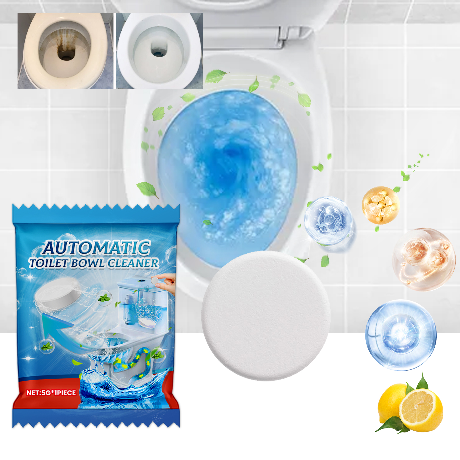 Toilet Cleaning Foaming Tablet Single 5gx1pc-bag, Toilet Cleaning Foaming Tablet Effect Deodorizing-Cleaning, White, Including Printed Slice Price 0.12 photo 5