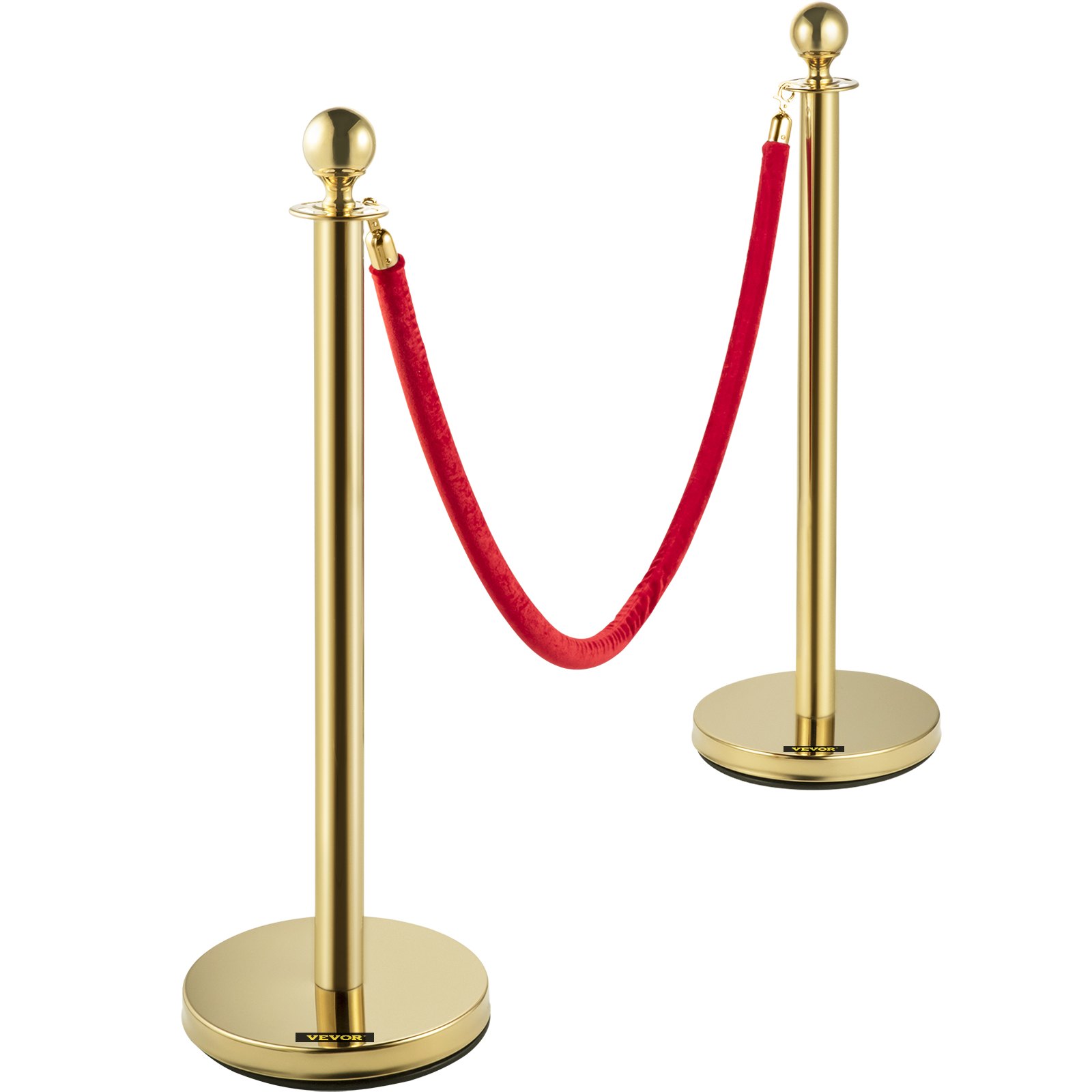 Velvet Ropes And Posts, 5 Ft-1.5 M Red Rope, Stainless Steel Gold Stanchion With Ball Top, Red Crowd Control Barrier Used For Theaters, Party, Wedding, Exhibition, Ticket Offices Pack Sets -6 photo 2