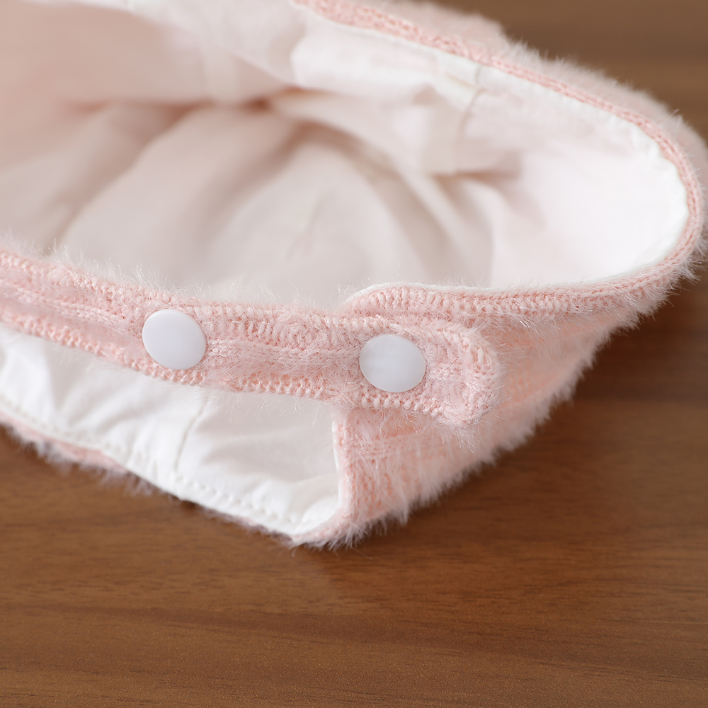 Winter Autumn Pure Color Knitted Three-dimensional Ear Protection Hat With Soft And Fluffy Fabric And Lace Straps photo 3