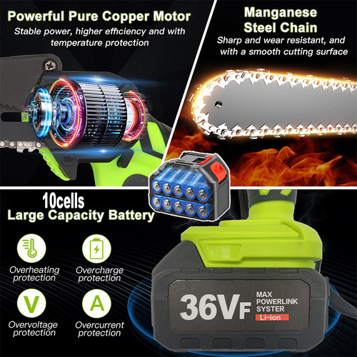 6in Mini Green Cordless Electric Chainsaw 2X Battery-Powered Wood Cutter Rechargeable photo 2