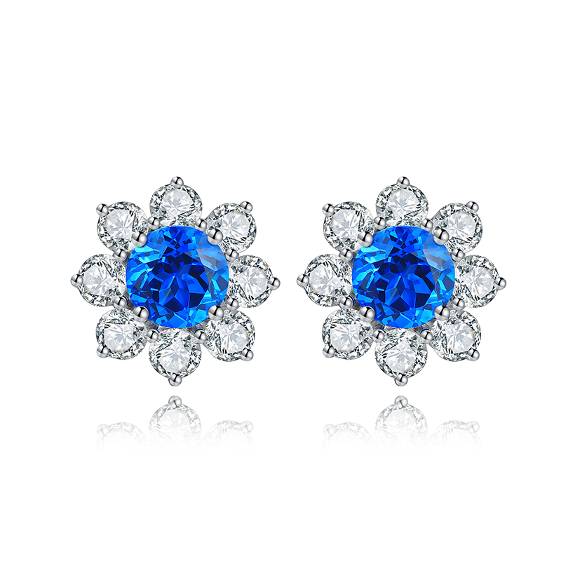S925 Silver 4.1g Flower Lab-Created Gemstone Earrings, 6.5mm Ruby Sapphire Paraiba Spinel photo 4