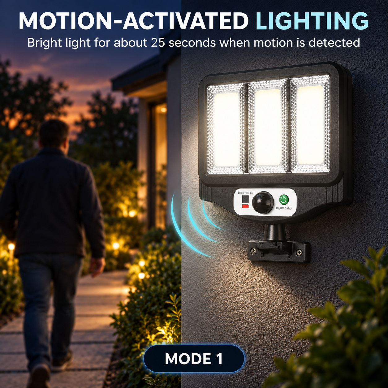 Solar Powered Rechargeable Motion Sensor COB LED Work Light 1500mAh For Auto W781 3 Battery photo 2