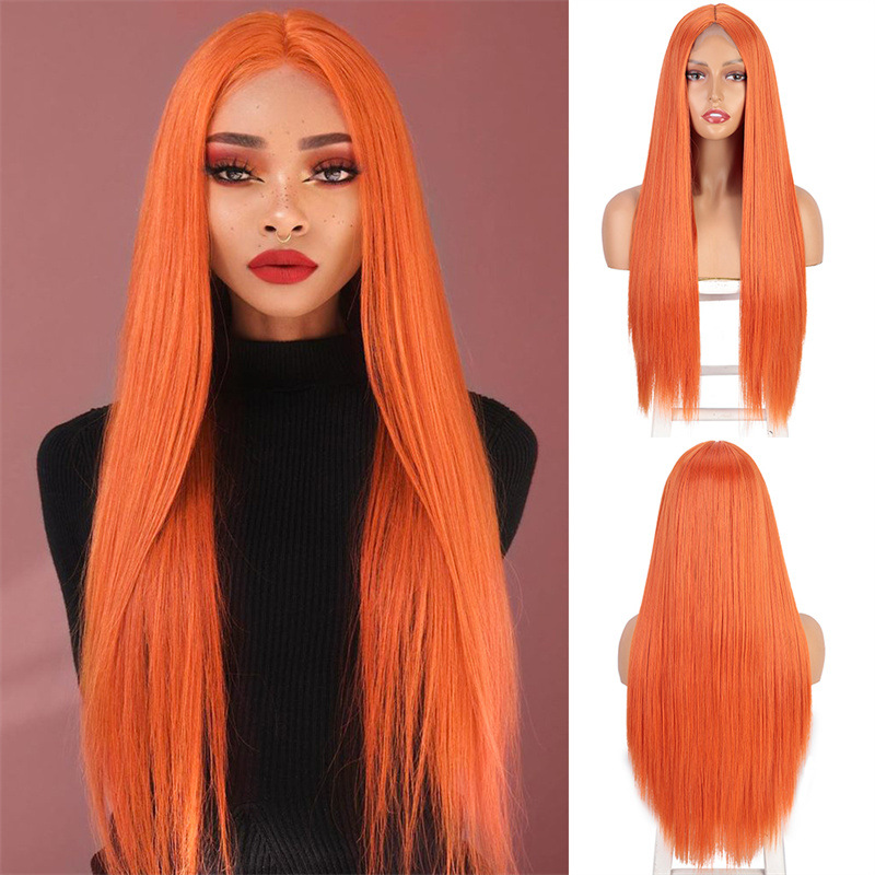 Black Long Straight Center Point Natural And Lifelike Headgear Temperament Non-marking Chemical Fiber photo 7