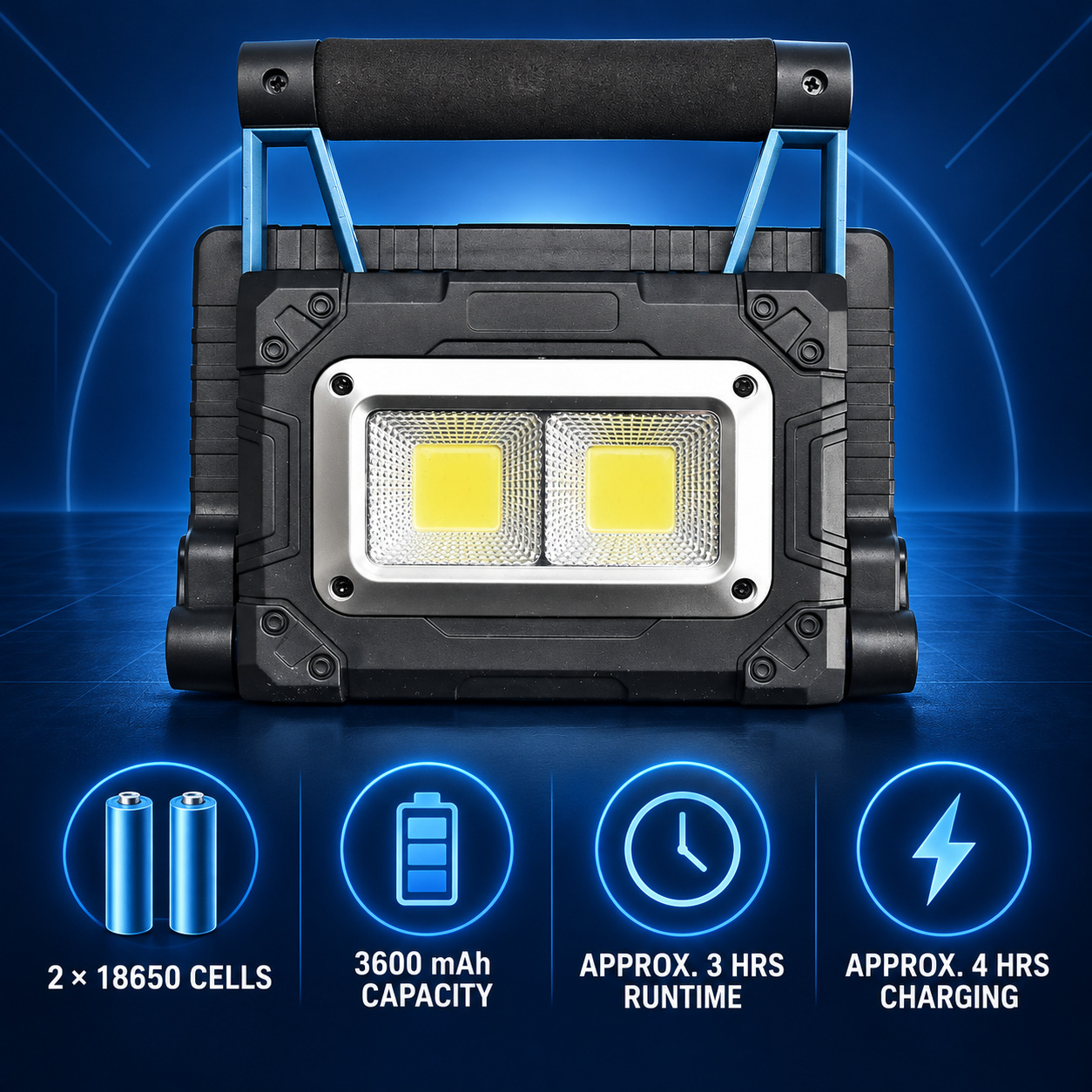 Solar Powered Rechargeable Magnetic Battery Display LED Flood Light W875 2 3600mAh 30W Work Lamp photo 6