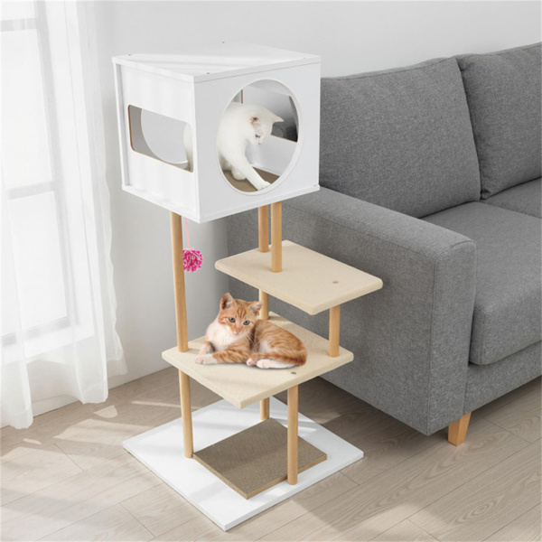 Multi-Level Cat Tree With 2 Scratching Pads, Dual-Door Cat Condo & Anti-Tipping Kit For Indoor Cats photo 8