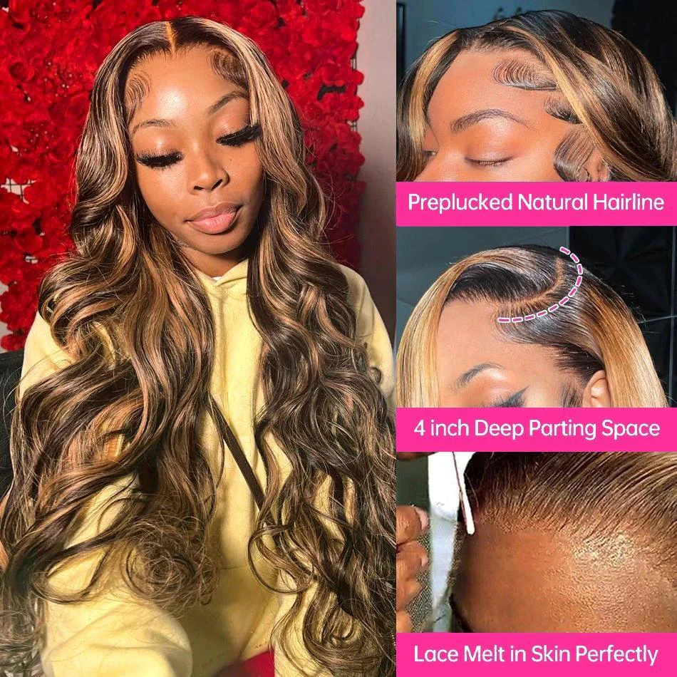 13x4 Lace Front Body Wave Human Hair Wig P4 27, Density photo 3