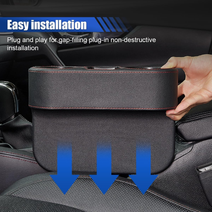 KITUREK Car Cup Holder, PU Leather Cover Auto Front Seat Organizer, Black photo 3