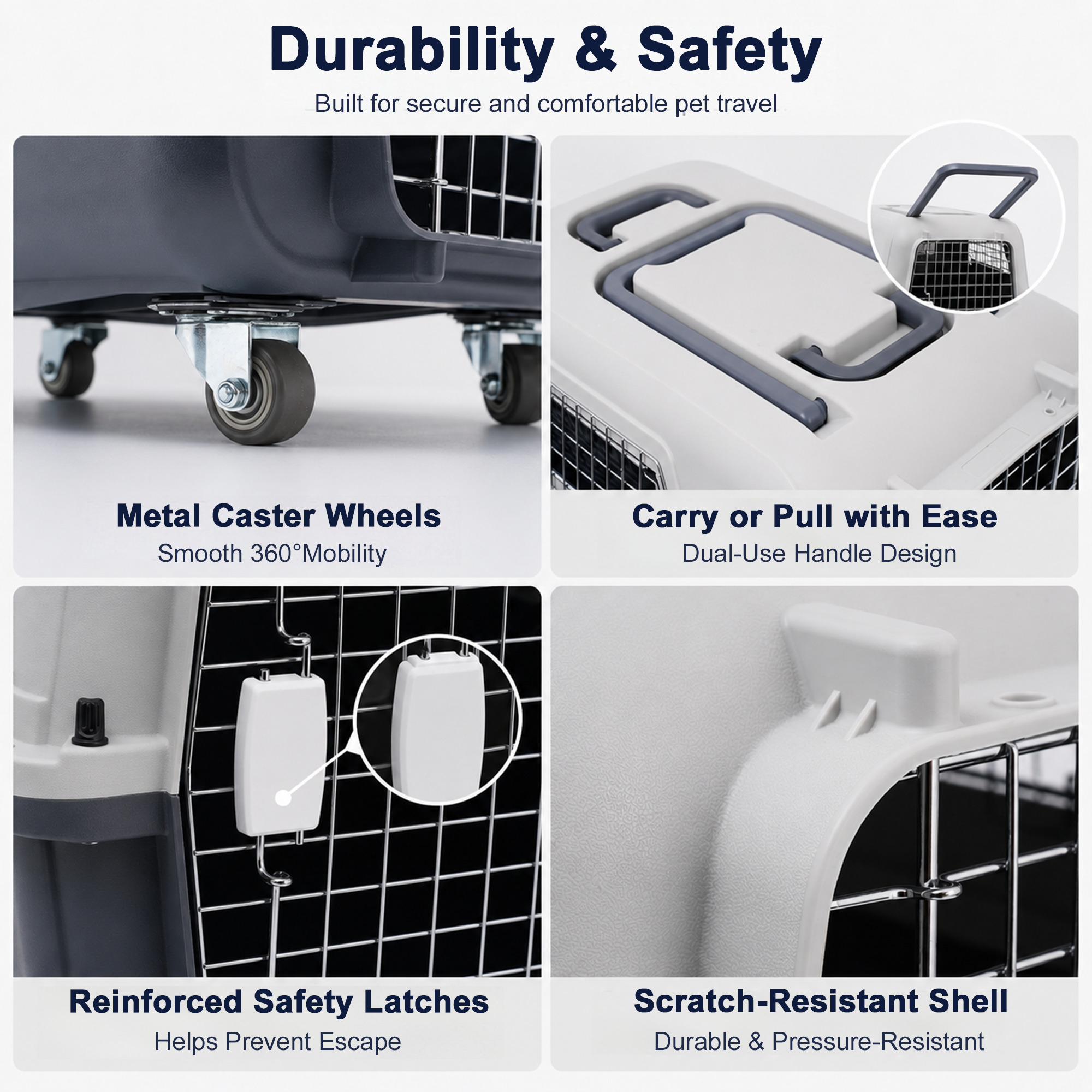 Large Pet Carrier For Cats And Dogs, Travel Crate With Ventilated Metal Door, Dual-Point Locking System, Removable Wheels And Detachable Top, Kennel For Car Travel photo 6