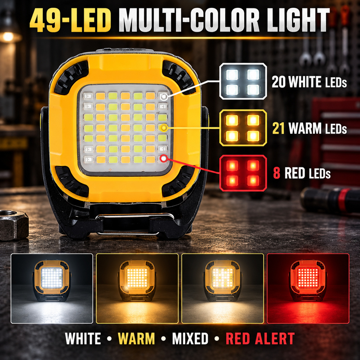 Rechargeable Magnetic Battery Display Type C LED Work Light Base Hanging W8129 2 Flood Hook photo 5