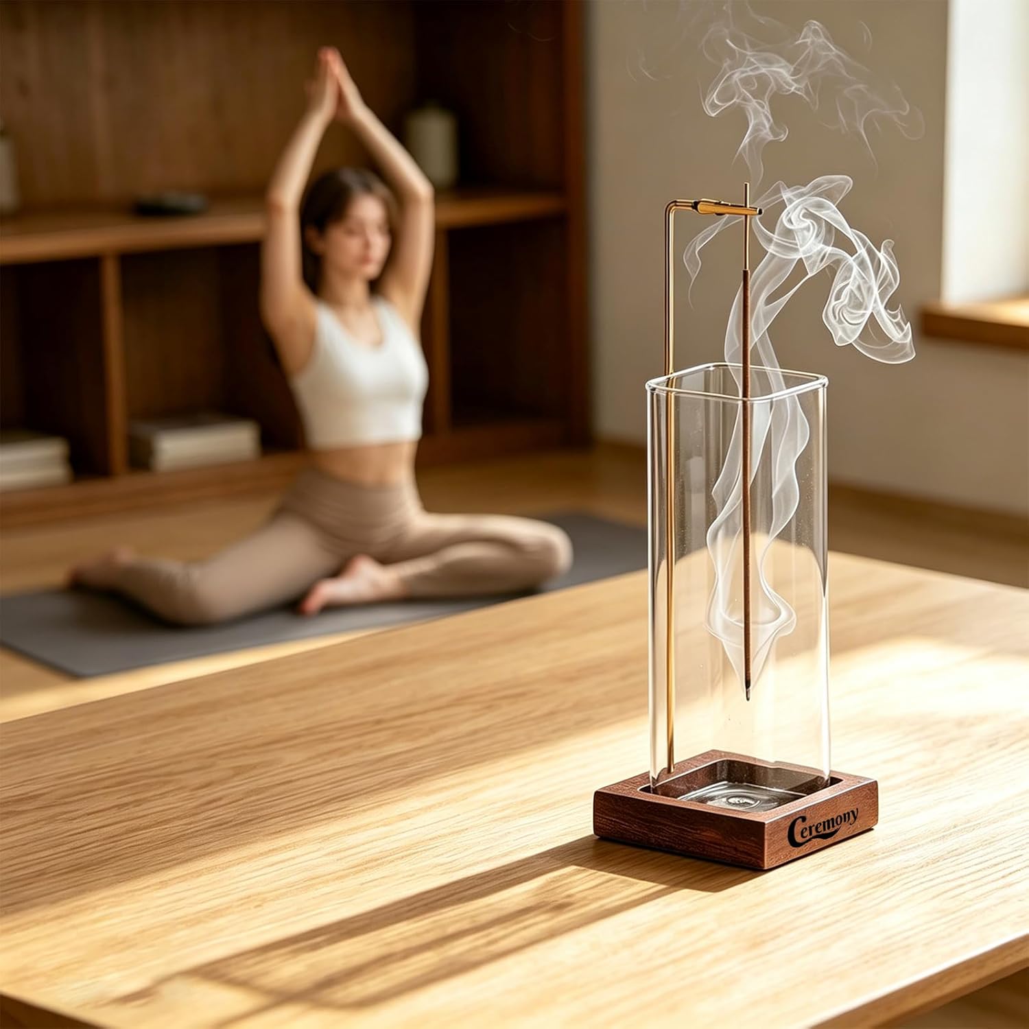 Wooden Incense Holder With Glass Ash Catcher Square Incense Burner Stand For Home Meditation Relaxation And Decorative Use photo 7