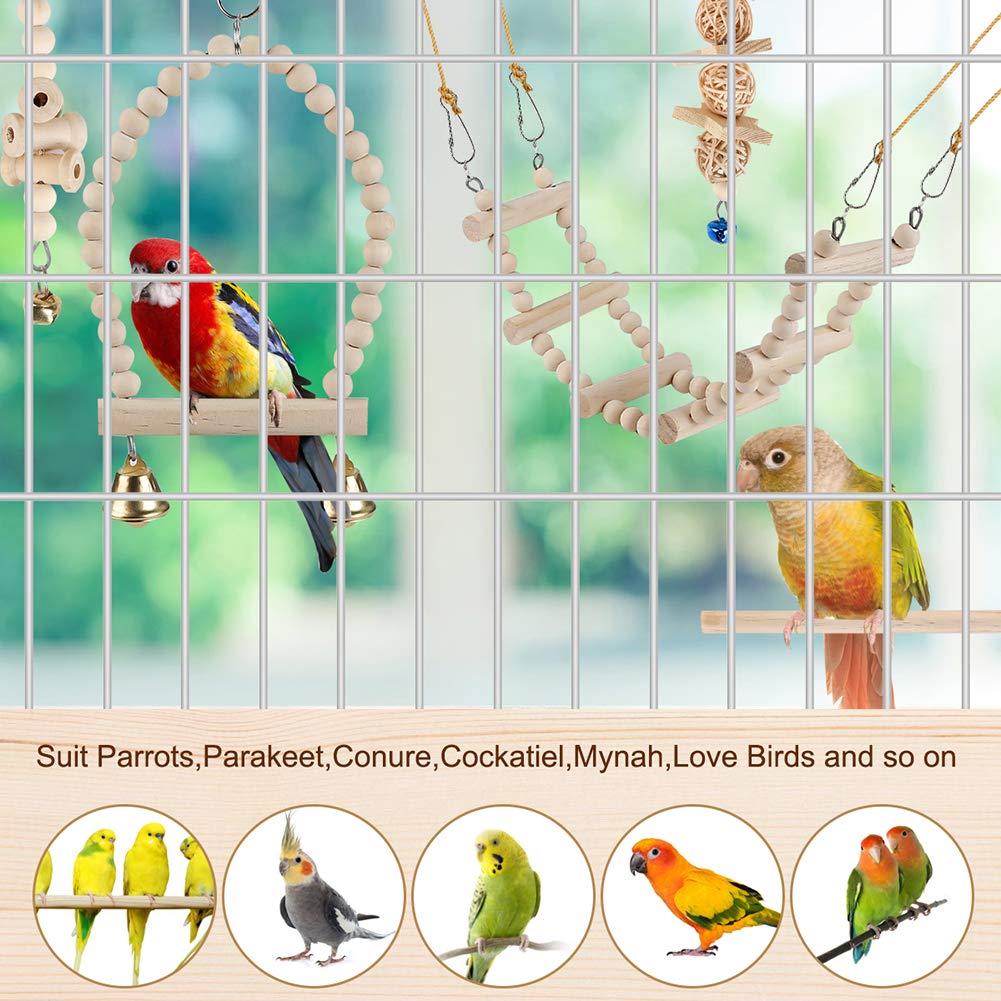 Bird Parrot Swing Toys, Chewing Standing Hanging Perch Hammock Climbing Ladder Bird Cage Toys For Budgerigar, Parakeet, Conure, Cockatiel, Mynah, Love Birds, Finches And Other Small To Medium Birds photo 3
