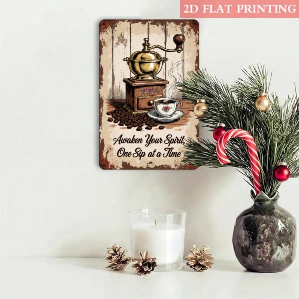 Vintage Coffee Metal Wall Sign, Retro Coffee Bean & Cup 2D Flat Iron Plaque photo 4
