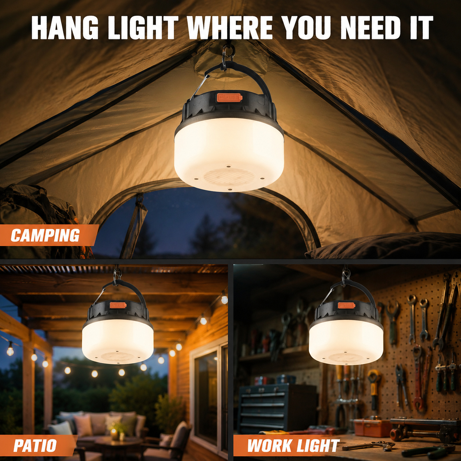 D41 1 Camping Lantern 1800mAh Hanging Hook Type C For Outdoor Factory Supply Solar Powered photo 3