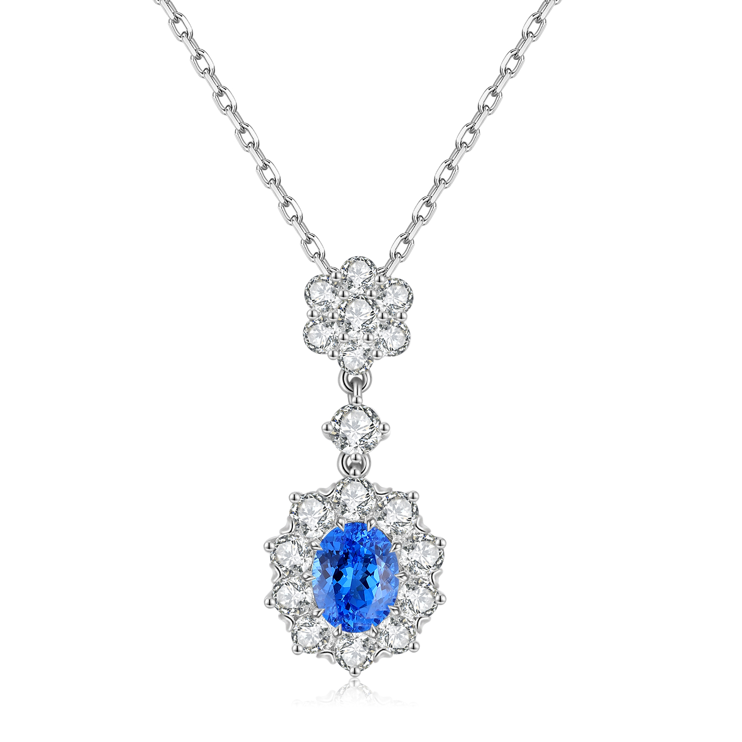 S925 Silver 6.3g Lab-Created Gemstone Necklace, 9x7mm Pendant, 5 Colors, 40&5cm photo 3